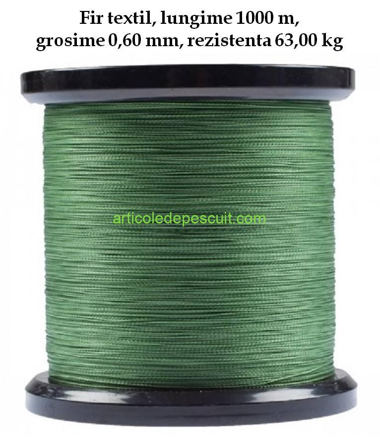Fir textil, rola de 1000 m, verde, grosime 0,60 mm, rezistenta 63,00 kg