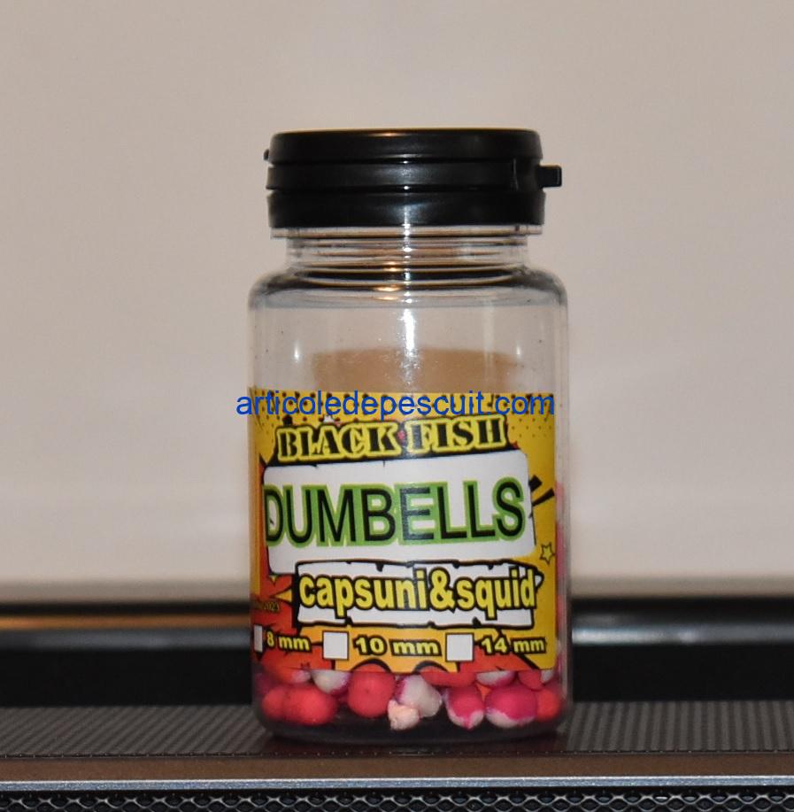 Pop-Up Dumbells feeder, cu aroma de Capsuni & Squid, diametru 6 mm, Black Fish