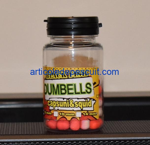 Pop-Up Dumbells feeder, cu aroma de Capsuni & Squid, diametru 8 mm, Black Fish