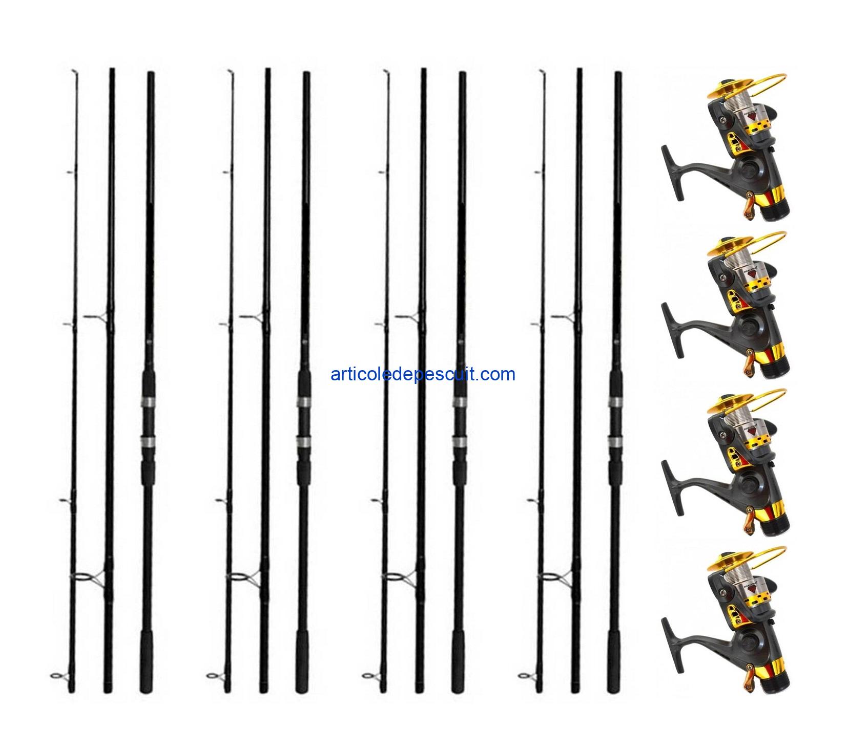 Set 4 Lansete pentru Crap, lungime 3.60 m + 4 mulinete KT 5000A cu 6 rulmenti