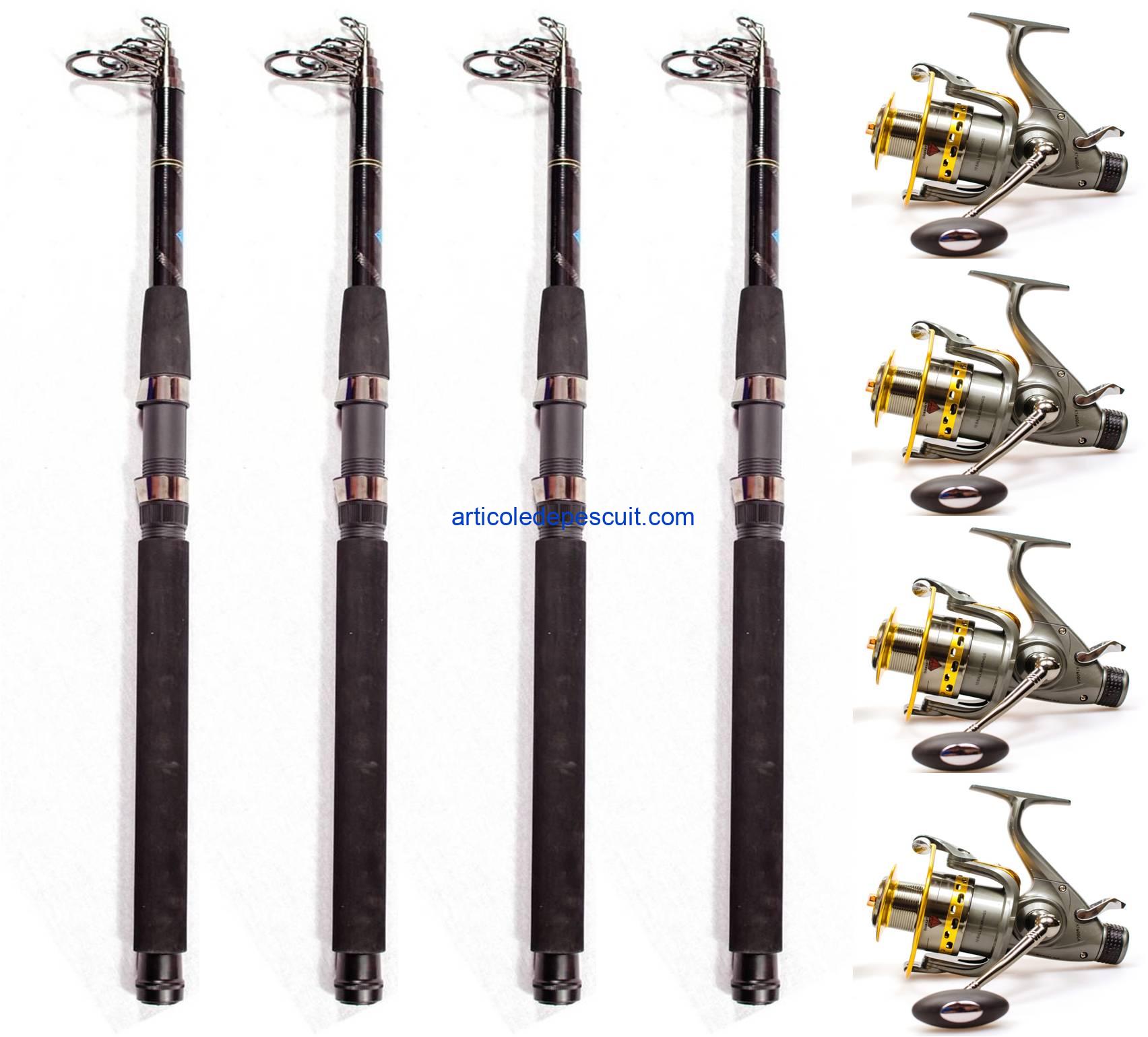 Set complet Crap si Somn – 4 lansete Dunare, 3,60 m + 4 mulinete KT 6000A, cu 10 rulm – produse noi