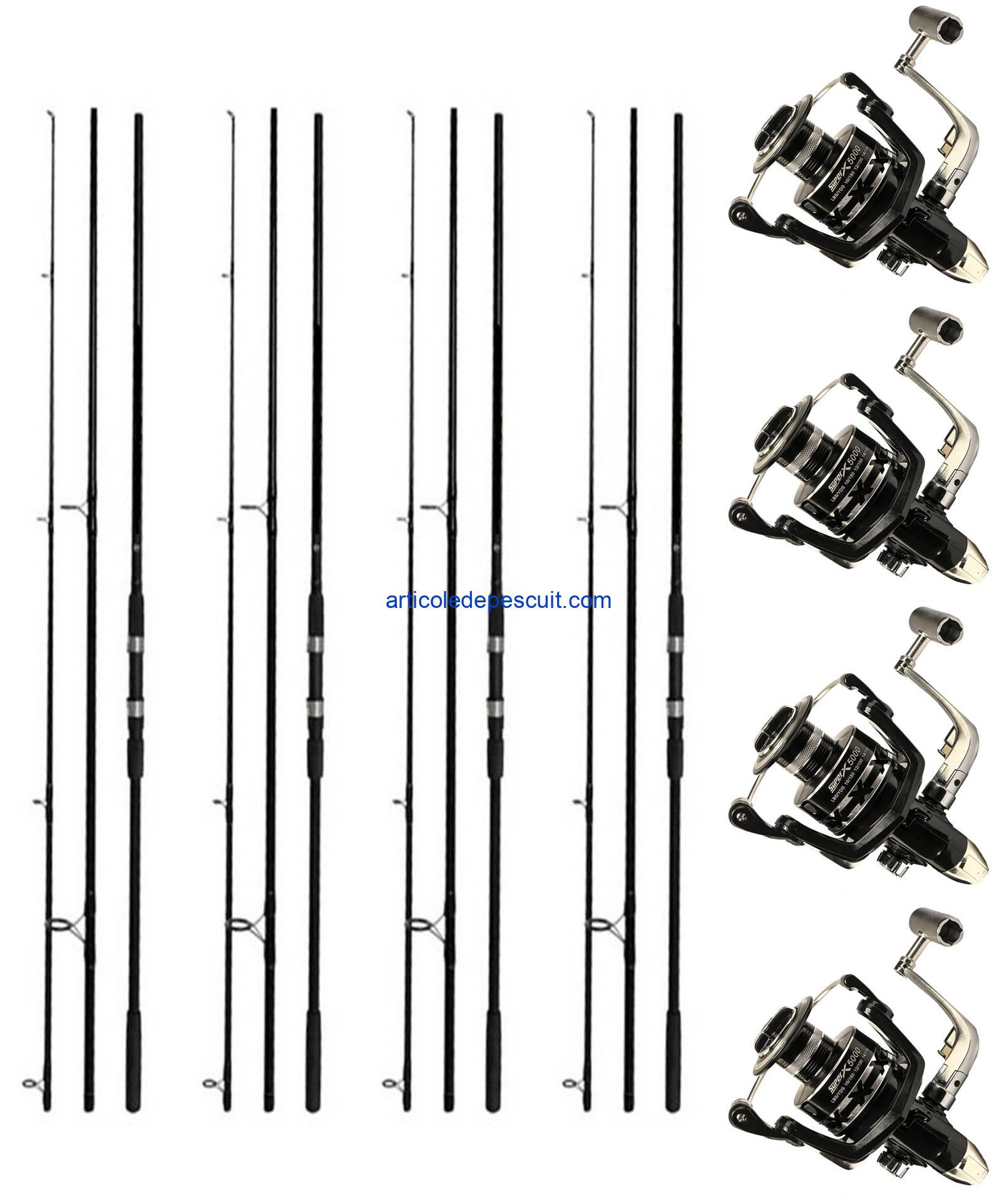 Set 4 Lansete pentru Crap si Somn, lungime 3.60 m + 4 mulinete X 5000 - produse noi