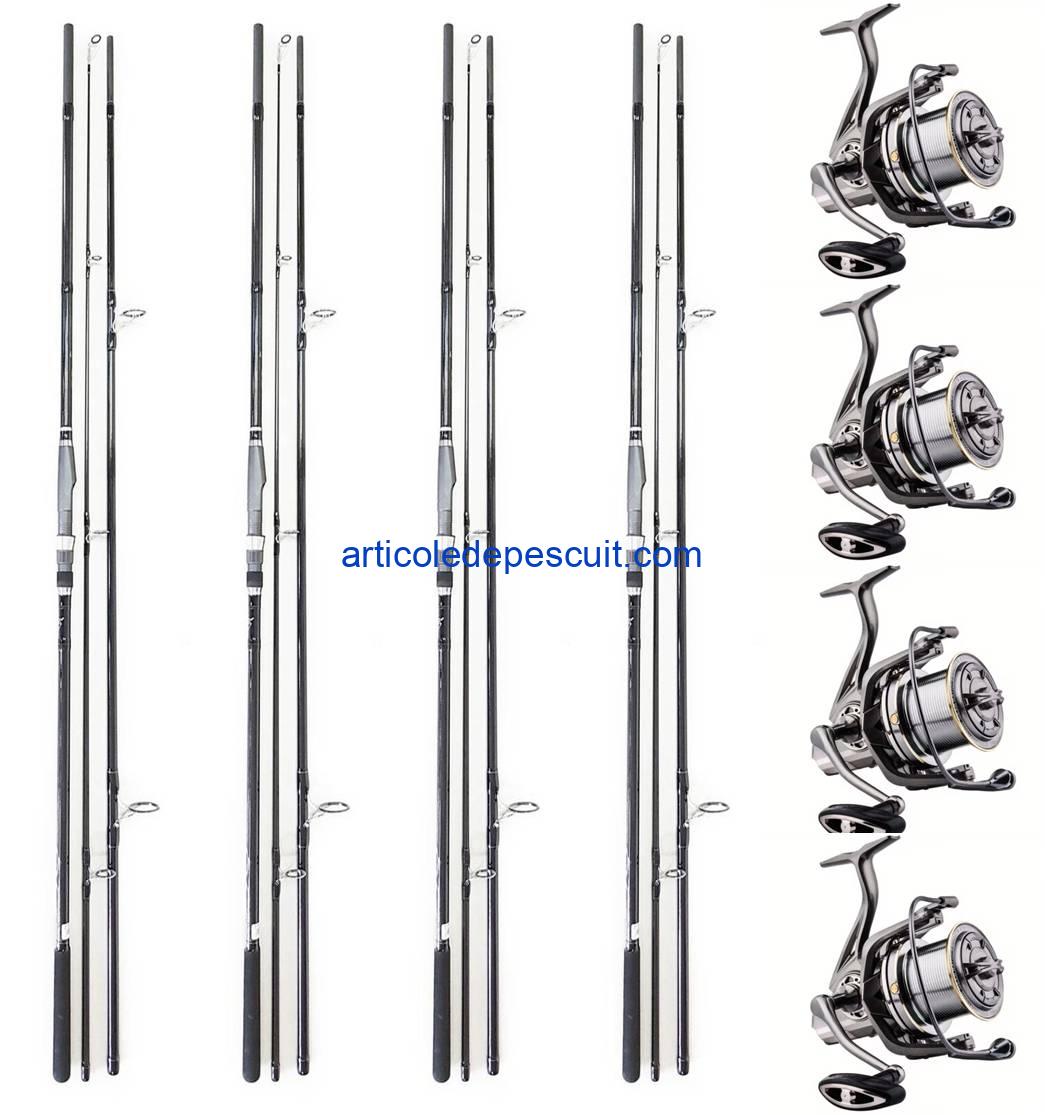 Set 4 lansete Carbon 100%, 3.60 m + 4 mulinete NGK 9000, cu 10 rulmenti – produse noi