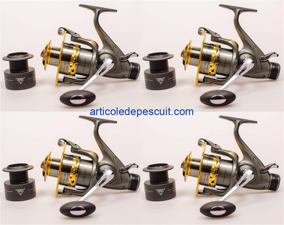 Set 4 mulinete Crap si Somn, Diamant Alb, KT 5000A cu 6 rulmenti, tambur din aluminiu, Baitrunner - produse noi