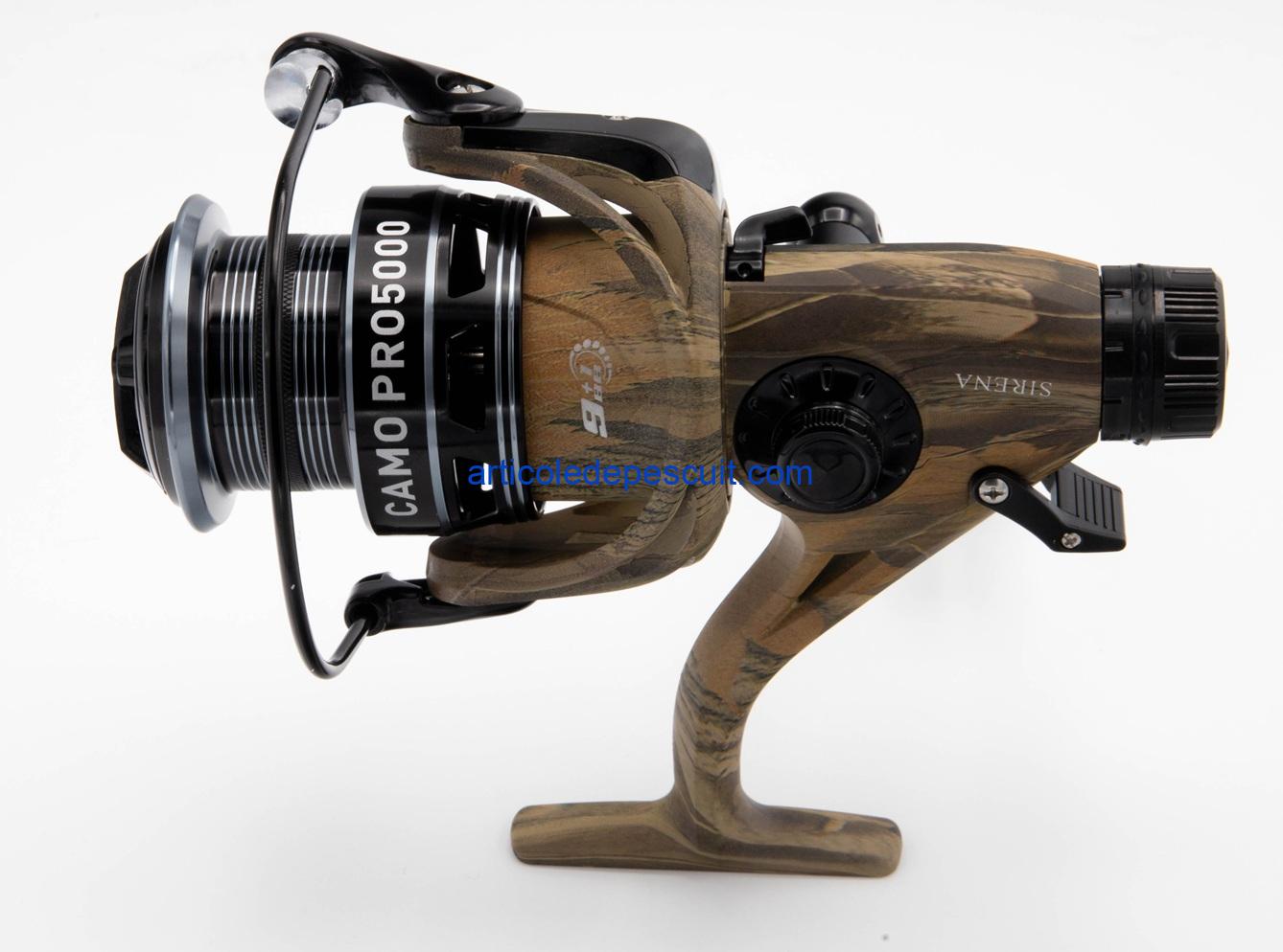 Mulineta Crap si Somn, SIRENA CAMO PRO 5000, cu 10 rulmenti, tambur aluminiu, BaitRunner – produs nou - imagine 3