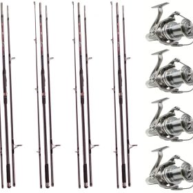 Set 4 Lansete 3,90, Carbon 100%, de 5 Lbs + 4 mulinete NGK 10.000, cu 10 rulmenti – transport gratuit