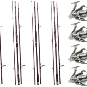 Set 4 Lansete 3,60, Carbon 100%, de 5 Lbs + 4 mulinete NGK 10.000, cu 10 rulmenti – transport gratuit