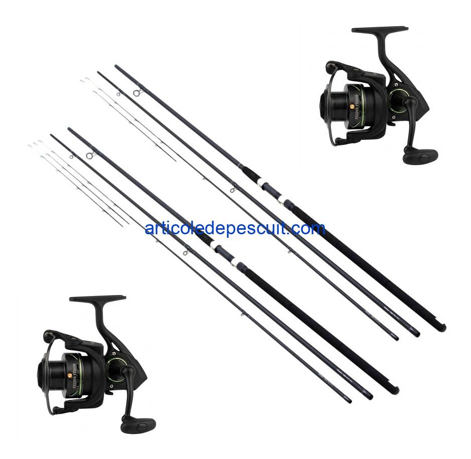 .Set – 2 Lansete Feeder actiune 150 gr., din Compozit + 2 Mulinete Feeder FED450, cu 10 rulmenti – produse noi - imagine 2