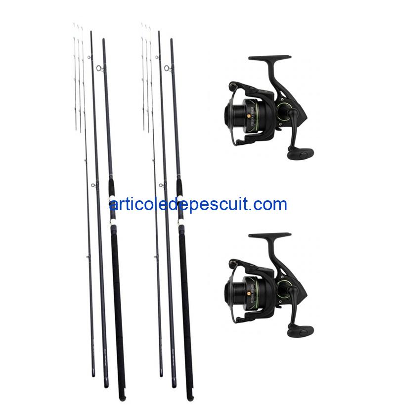 .Set – 2 Lansete Feeder actiune 150 gr., din Compozit + 2 Mulinete Feeder FED450, cu 10 rulmenti – produse noi