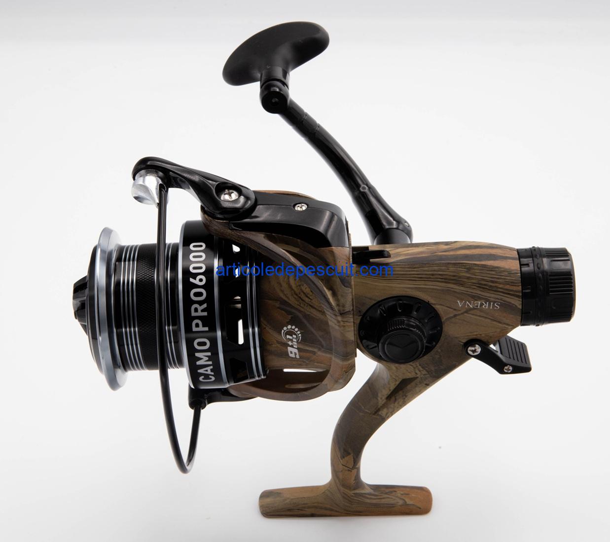 Set 4 mulinete Crap si Somn, SIRENA CAMO PRO 6000, cu 10 rulmenti, tambur aluminiu, BaitRunner – produse noi - imagine 4