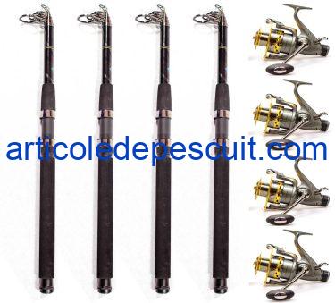 Set complet Crap si Somn – 4 lansete Dunare, 2,70 m + 4 mulinete KT 6000A, cu 10 rulm – produse noi