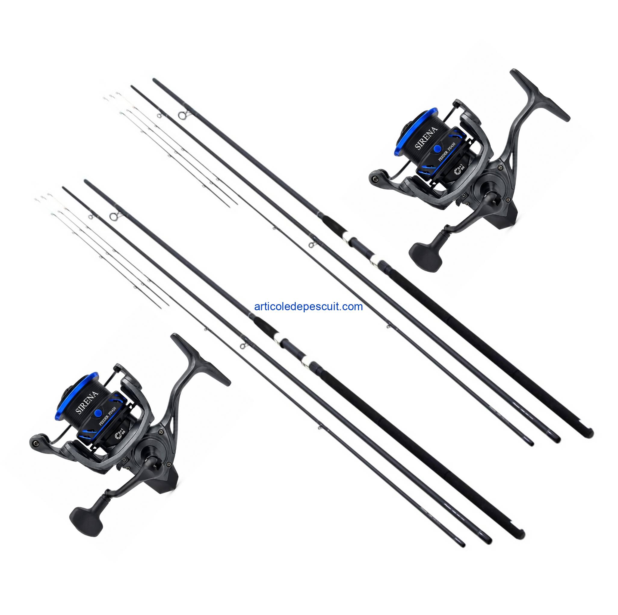 .Set – 2 Lansete Feeder actiune 150 gr., din Compozit + 2 Mulinete Feeder FD450, cu 10 rulmenti – produse noi - imagine 2